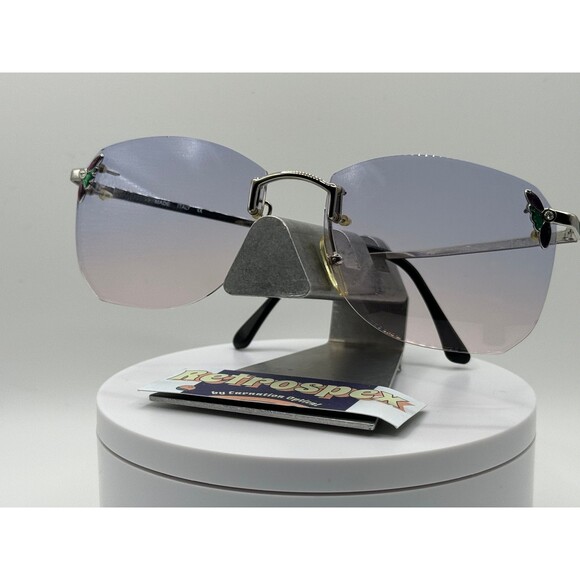 Vintage Oversize Sunglasses NOS Rimless Style Sea Flame Lens Silver Frame 80s| - Picture 3 of 9